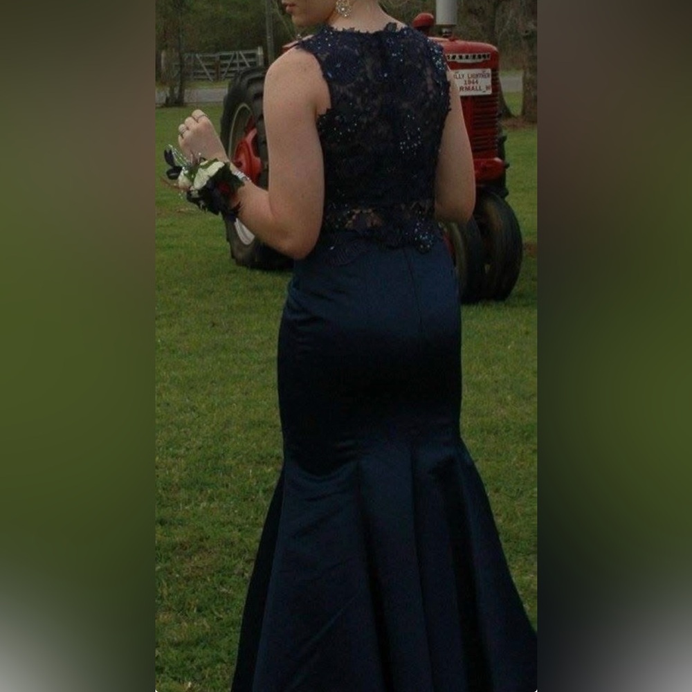 Val Stefani Midnight Blue Sleeveless Prom Dress